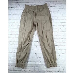 PrAna Mantra Jogger Pants Womens Medium Tan Good Hemp Blend Elastic Waist